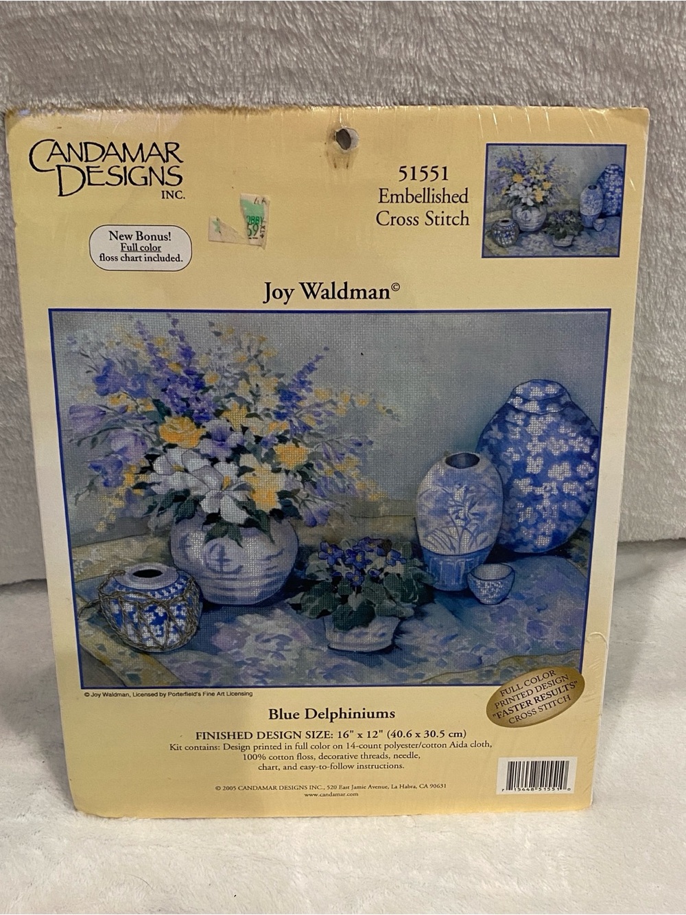 Candamar Designs Inc Blue Delphiniums Embellished Cross-Stitch Kit 16" x 12" NWT